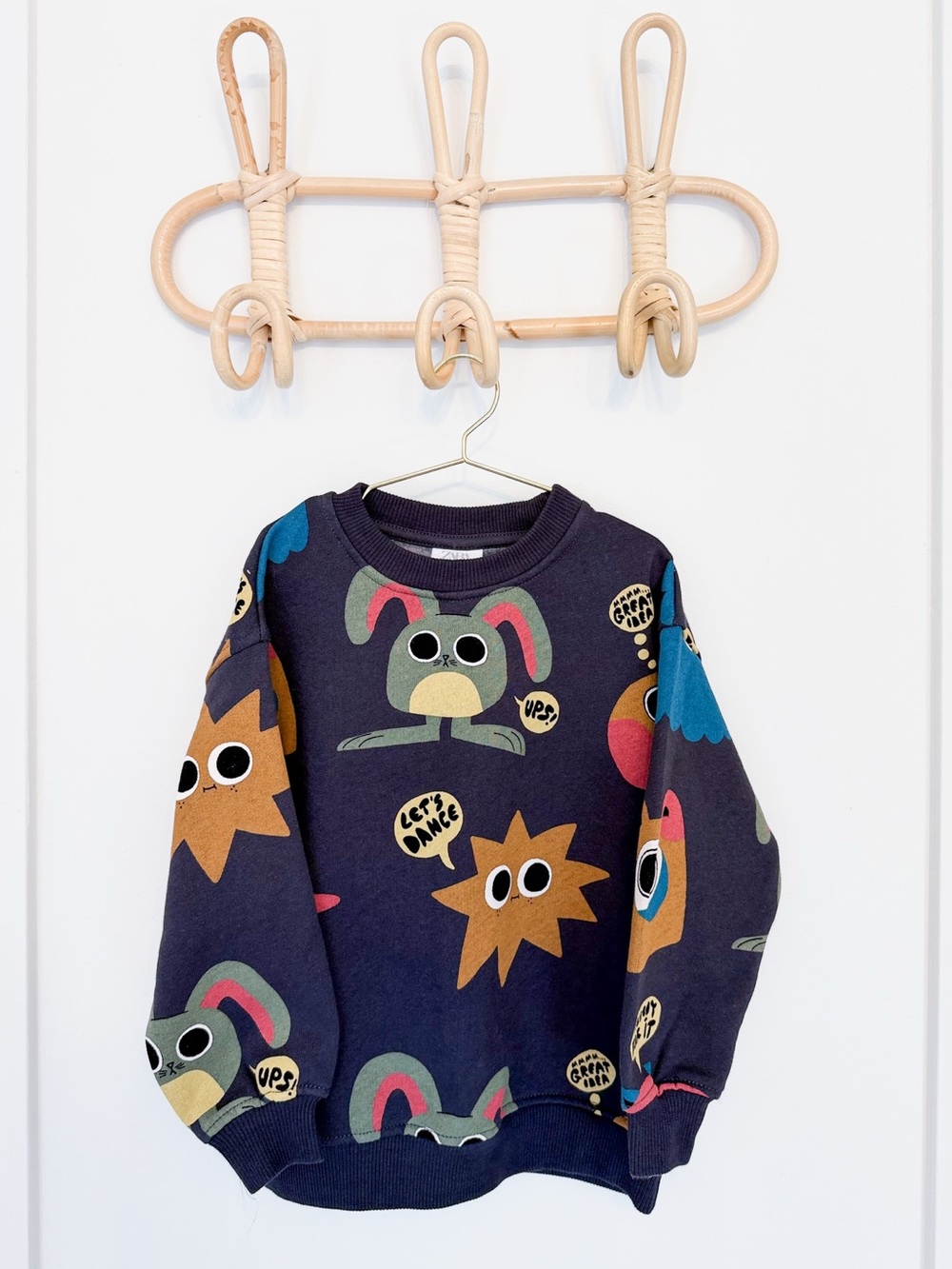 Zara Navy Kids Sweatshirt with Multicolor Character Prints